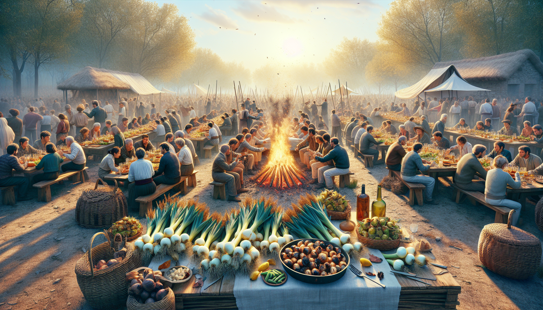 découvrez la calcotada, une tradition catalane unique et conviviale qui consiste à déguster des calcots grillés avec une délicieuse sauce romesco lors d'un repas festif en famille ou entre amis.